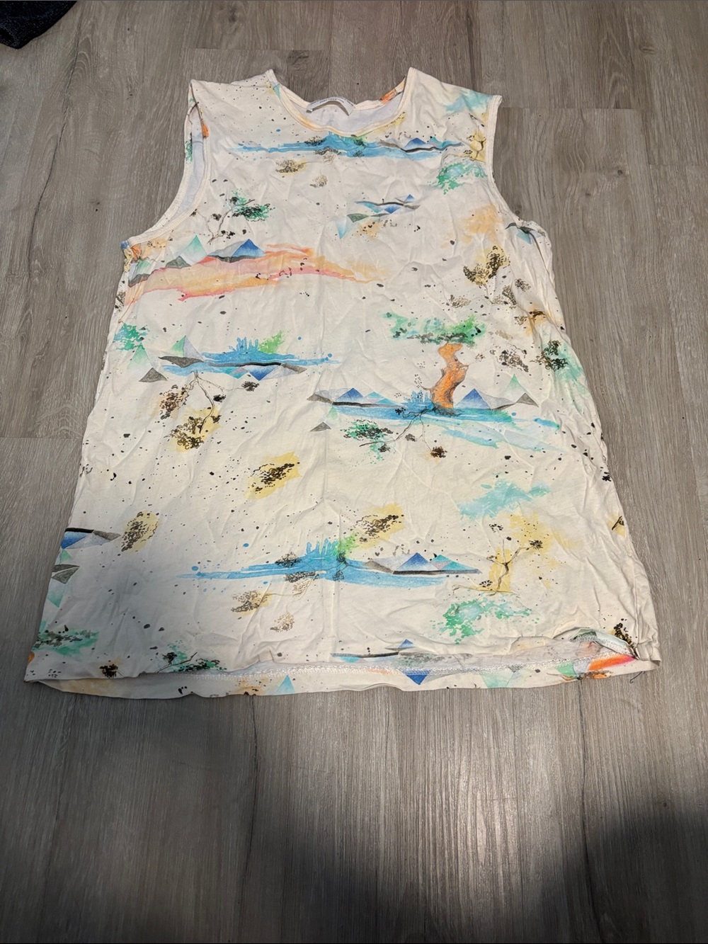 Zara White Sleeveless Tank with Pastel Watercolor Print